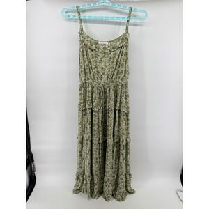 Ces Femme Green Floral Tiered Ruffle Maxi Dress Womens Large DJ5488 Boho Rayon